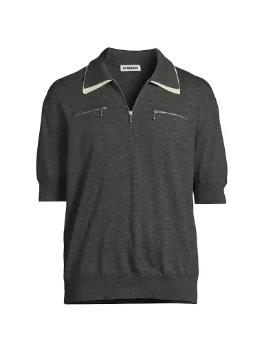 Jil Sander Men's Wool Knit Relaxed-Fit Polo Sweater - Ash Grey - Size 44 | Thumbnail 1