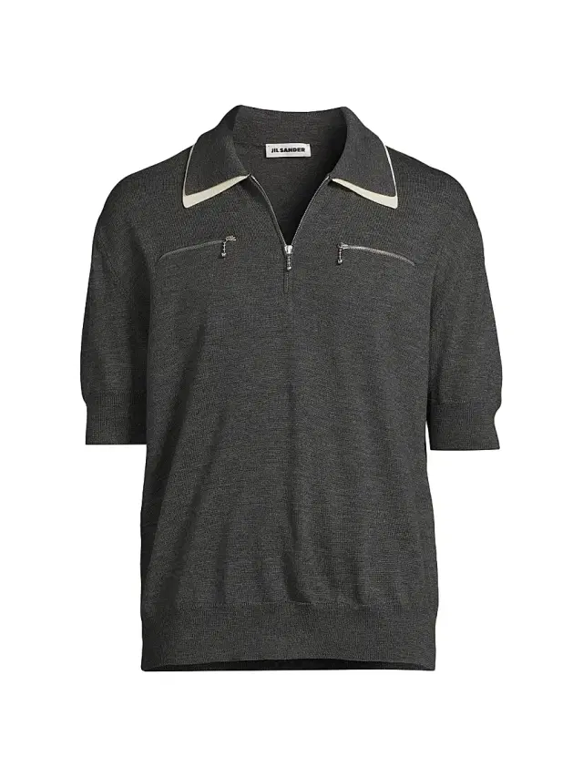 Men's Wool Knit Relaxed-Fit Polo Sweater - Ash Grey