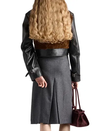 Prada Women's Pleated Flannel Skirt - Grey | Thumbnail 3