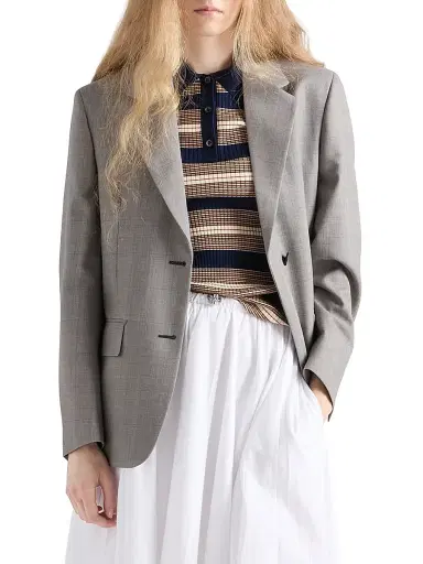 Prada Women's Single-Breasted Checked Grisaille Jacket - Grey - Size 6 | Thumbnail 2 Prada Women's Single-Breasted Checked Grisaille Jacket - Grey - Size 6 | Thumbnail 2