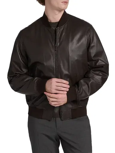 Emporio Armani Men's Leather Bomber Jacket | Thumbnail 3