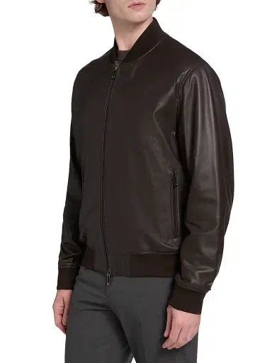 Emporio Armani Men's Leather Bomber Jacket | Thumbnail 4