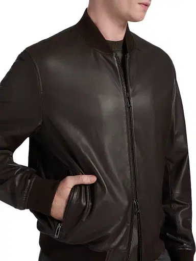 Emporio Armani Men's Leather Bomber Jacket | Thumbnail 6