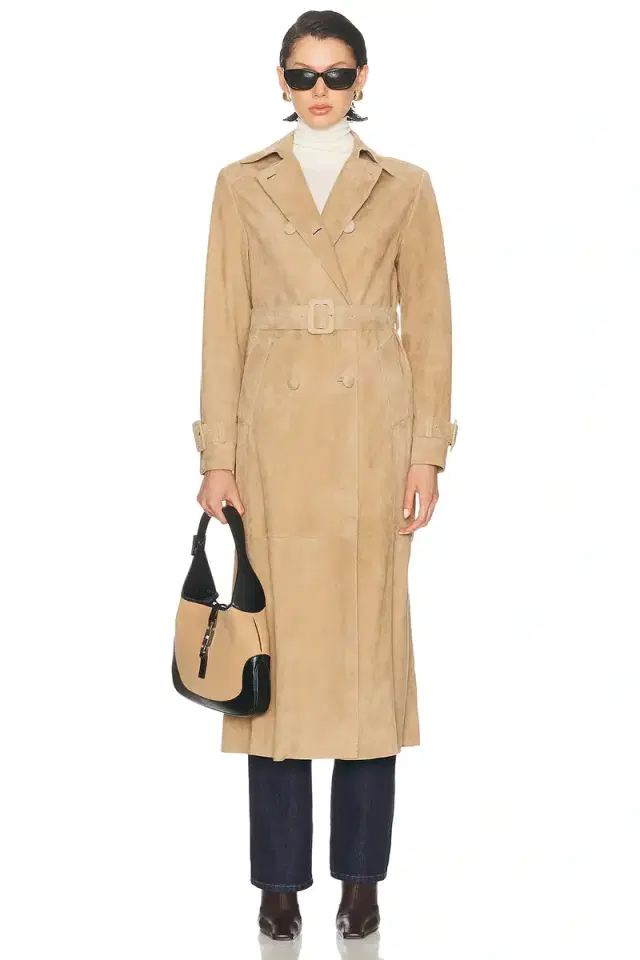 NOUR HAMMOUR Tate Tailored Suede Trench Coat
