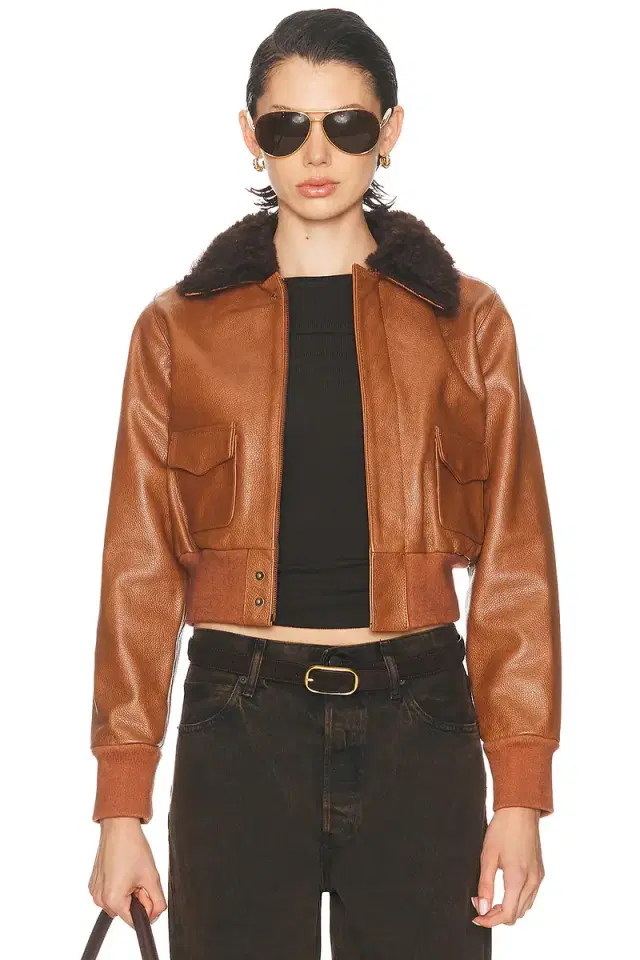 Cropped Shrunken Zip Up Bomber Jacket