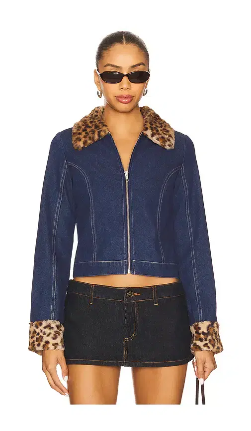Central Park West Gia Denim And Faux Fur Jacket