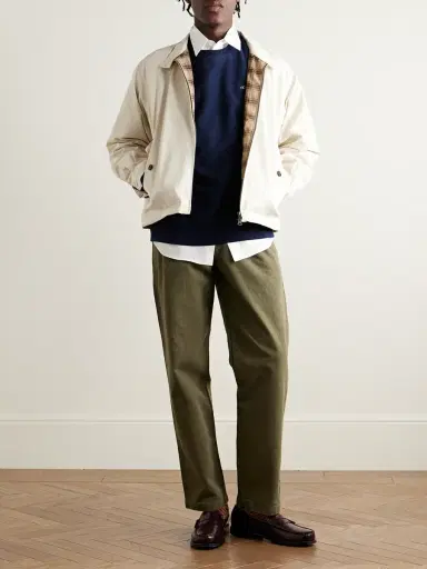 Noah Straight-Leg Pleated Herringbone Cotton Trousers - Men | Thumbnail 2