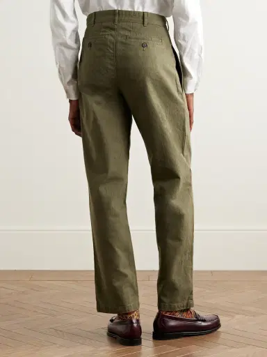 Noah Straight-Leg Pleated Herringbone Cotton Trousers - Men | Thumbnail 4