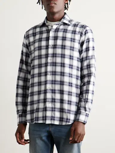 ELEVENTY Checked Cotton and Lyocell-Blend Flannel Shirt - Men | Thumbnail 3
