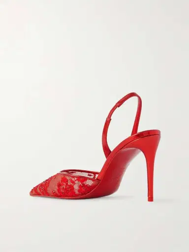 Christian Louboutin Kate Max Metallic Leather-trimmed Crystal-embellished Lace Slingback Sandals | Thumbnail 3 Christian Louboutin Kate Max Metallic Leather-trimmed Crystal-embellished Lace Slingback Sandals | Thumbnail 3