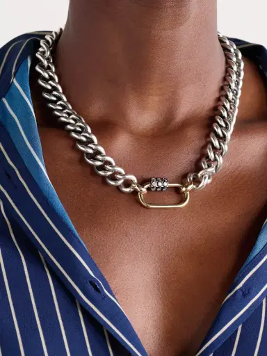Marla Aaron Consuelo Lock + Mega Curb Chain Sterling Silver, 14-karat Gold And Diamond Necklace | Thumbnail 2 Marla Aaron Consuelo Lock + Mega Curb Chain Sterling Silver, 14-karat Gold And Diamond Necklace | Thumbnail 2
