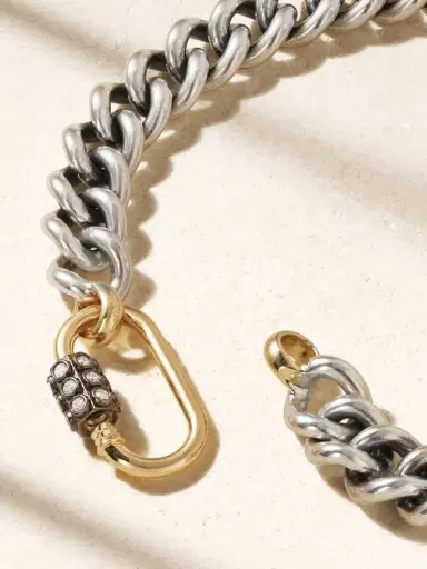 Marla Aaron Consuelo Lock + Mega Curb Chain Sterling Silver, 14-karat Gold And Diamond Necklace | Thumbnail 3 Marla Aaron Consuelo Lock + Mega Curb Chain Sterling Silver, 14-karat Gold And Diamond Necklace | Thumbnail 3