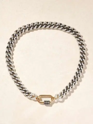 Marla Aaron Consuelo Lock + Mega Curb Chain Sterling Silver, 14-karat Gold And Diamond Necklace | Thumbnail 4 Marla Aaron Consuelo Lock + Mega Curb Chain Sterling Silver, 14-karat Gold And Diamond Necklace | Thumbnail 4