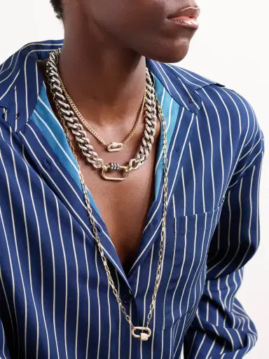 Marla Aaron Consuelo Lock + Mega Curb Chain Sterling Silver, 14-karat Gold And Diamond Necklace | Thumbnail 5 Marla Aaron Consuelo Lock + Mega Curb Chain Sterling Silver, 14-karat Gold And Diamond Necklace | Thumbnail 5