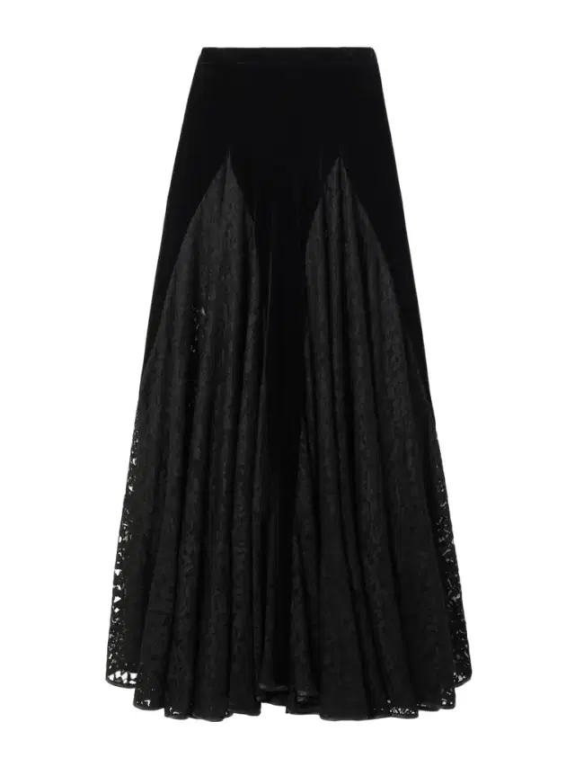 Velvet-paneled Lace Midi Skirt