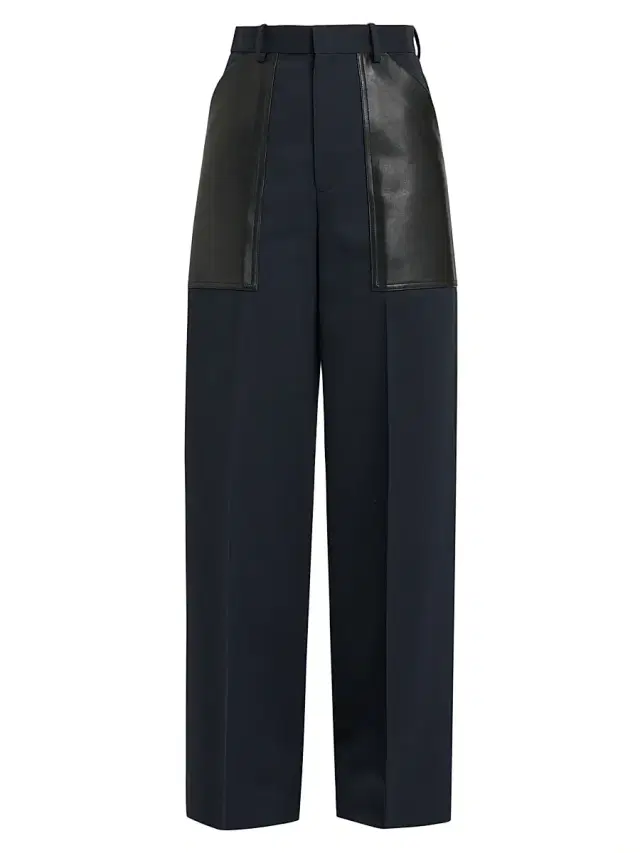 Bottega Veneta Women's Mixed-Media Cotton & Wool Wide-Leg Trousers - Midnight Blue