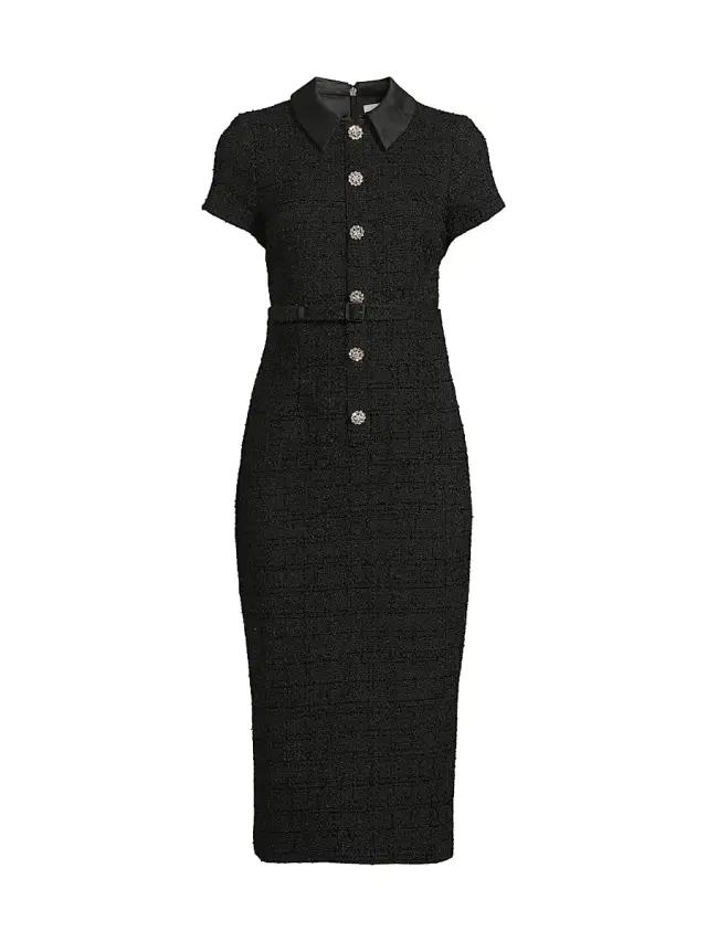 Women's Bardot Tweed Button-Front Midi-Dress - Black