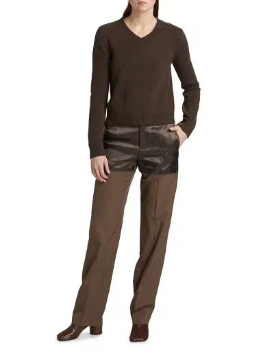 MM6 MAISON MARGIELA Women's V-Neck Wool-Blend Sweater - Brown - Size XL | Thumbnail 2 MM6 MAISON MARGIELA Women's V-Neck Wool-Blend Sweater - Brown - Size XL | Thumbnail 2