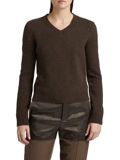 MM6 MAISON MARGIELA Women's V-Neck Wool-Blend Sweater - Brown - Size XL | Thumbnail 3 MM6 MAISON MARGIELA Women's V-Neck Wool-Blend Sweater - Brown - Size XL | Thumbnail 3