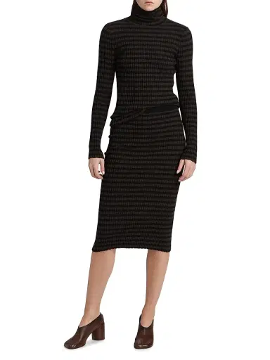 MM6 MAISON MARGIELA Women's Striped Mock-Turtleneck Sweater - Black Brown - Size XS | Thumbnail 2