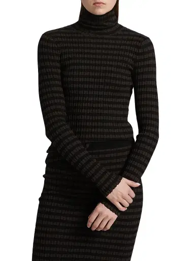 MM6 MAISON MARGIELA Women's Striped Mock-Turtleneck Sweater - Black Brown - Size XS | Thumbnail 3