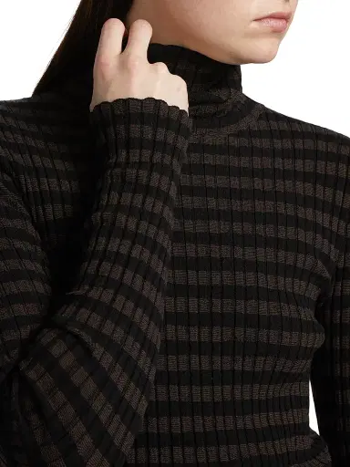 MM6 MAISON MARGIELA Women's Striped Mock-Turtleneck Sweater - Black Brown - Size XS | Thumbnail 6