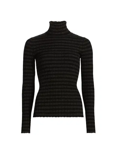 MM6 MAISON MARGIELA Women's Striped Mock-Turtleneck Sweater - Black Brown - Size XS | Thumbnail 1