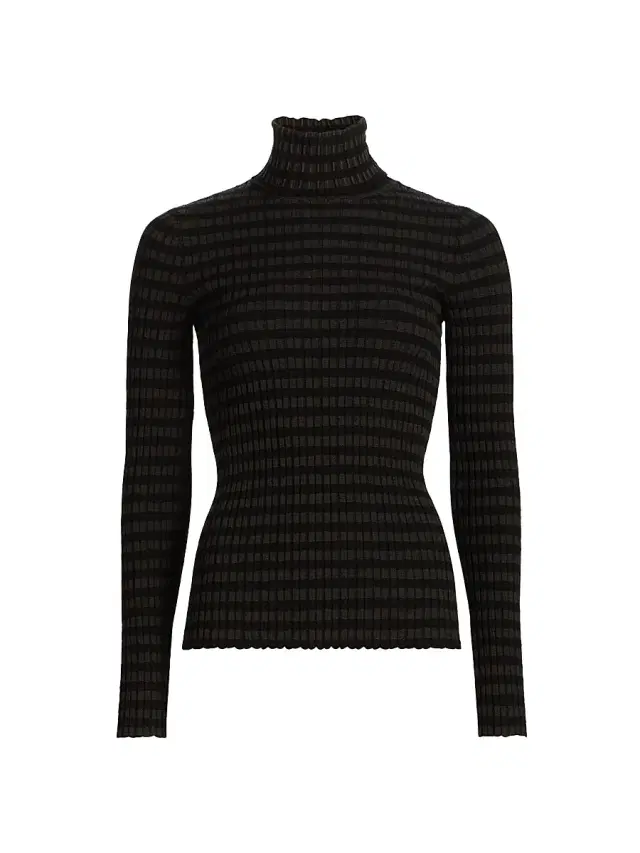 MM6 Maison Margiela Women's Striped Mock-Turtleneck Sweater - Black Brown