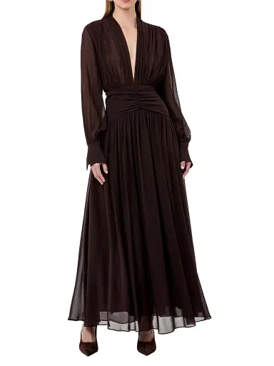 NICHOLAS Women's Jocelyn Deep Plunge Long-Sleeve Maxi Dress - Cacao | Thumbnail 2