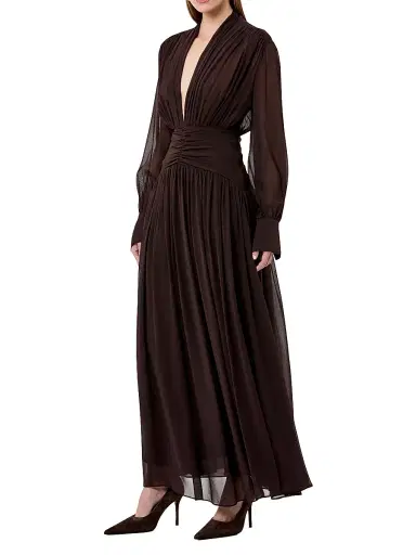 NICHOLAS Women's Jocelyn Deep Plunge Long-Sleeve Maxi Dress - Cacao | Thumbnail 3
