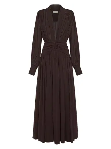 NICHOLAS Women's Jocelyn Deep Plunge Long-Sleeve Maxi Dress - Cacao | Thumbnail 1