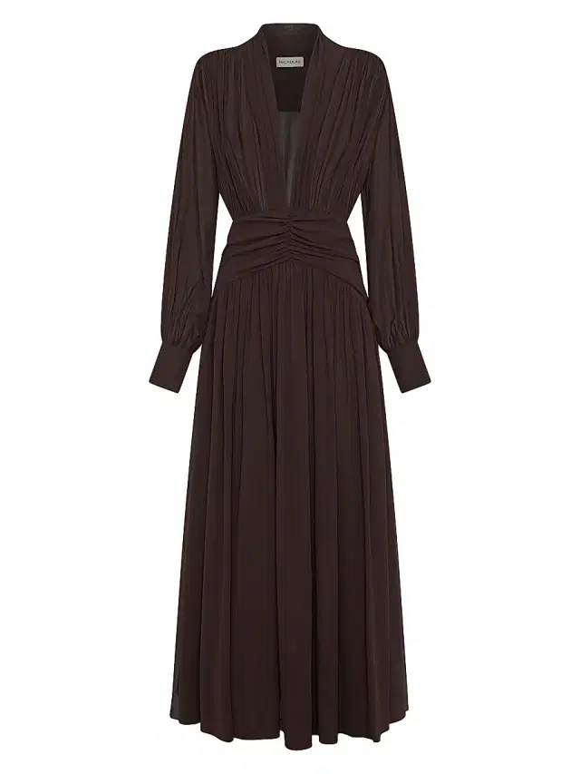 NICHOLAS Women's Jocelyn Deep Plunge Long-Sleeve Maxi Dress - Cacao