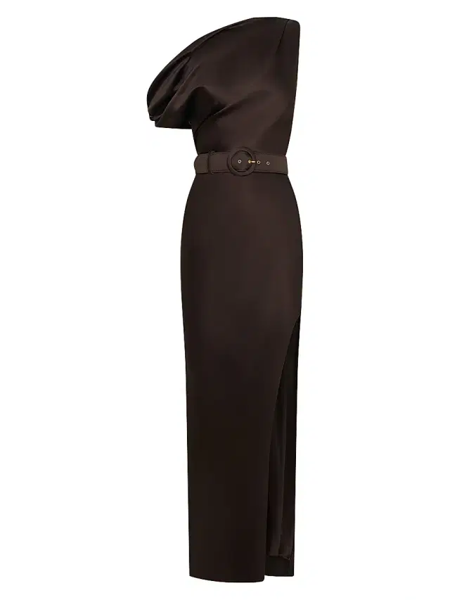 NICHOLAS Women's Eartha One-Shoulder Belted Column Gown - Cacao