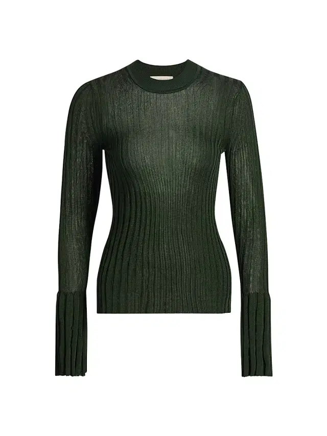 Zimmermann Women's Ribbed Bell-Sleeve Sweater - Dark Green