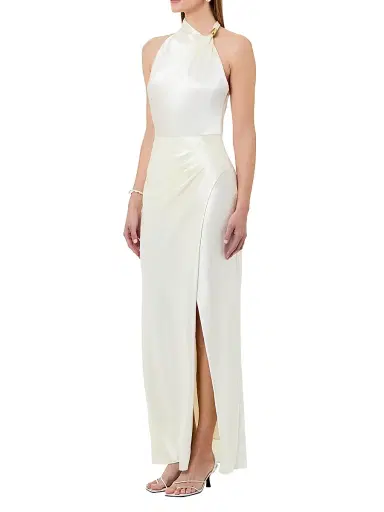 NICHOLAS Women's Galilea Satin Maxi Dress - Pearl | Thumbnail 3