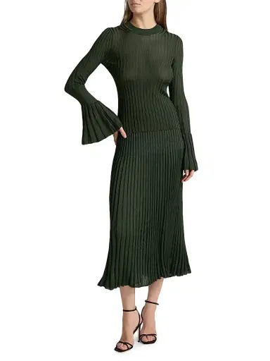 Zimmermann Women's Pleated Ribbed Midi-Skirt - Dark Green | Thumbnail 2 Zimmermann Women's Pleated Ribbed Midi-Skirt - Dark Green | Thumbnail 2