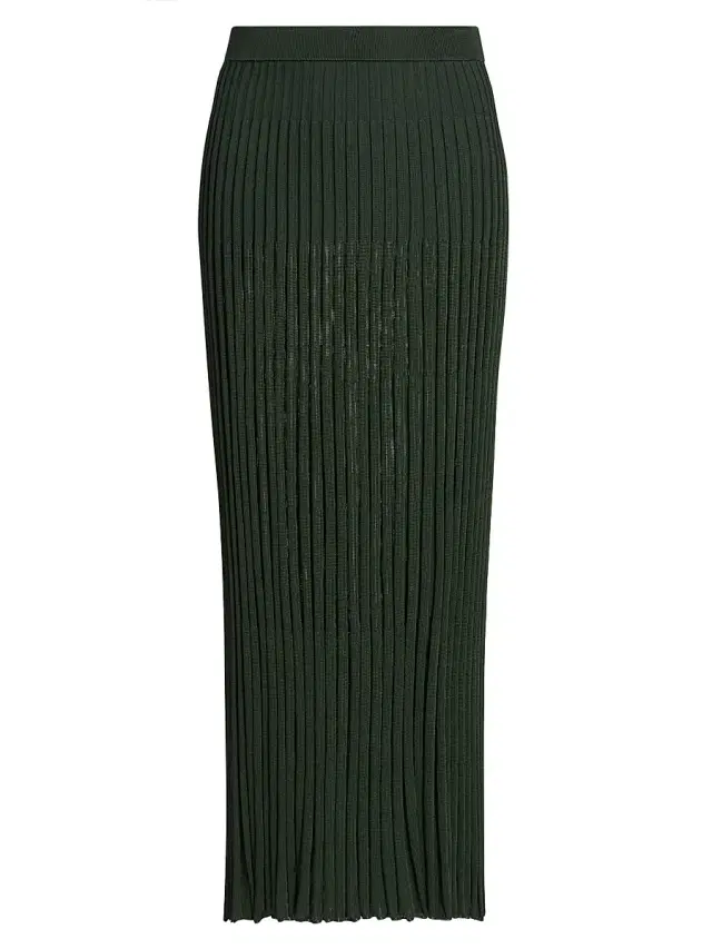 Zimmermann Women's Pleated Ribbed Midi-Skirt - Dark Green