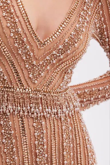 PatBo FULLY BEADED LONG SLEEVE MAXI DRESS | Thumbnail 2