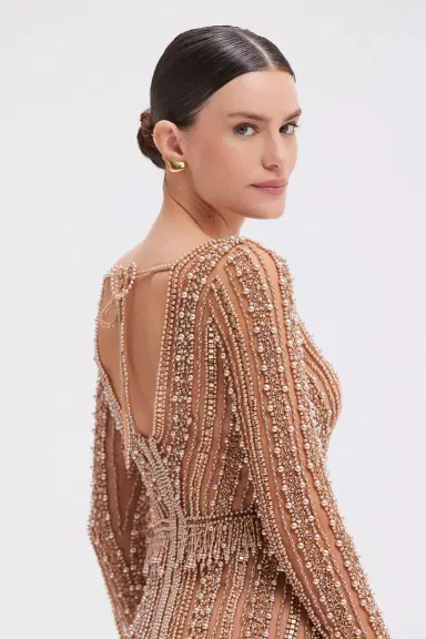 PatBo FULLY BEADED LONG SLEEVE MAXI DRESS | Thumbnail 4