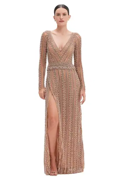 PatBo FULLY BEADED LONG SLEEVE MAXI DRESS | Thumbnail 1