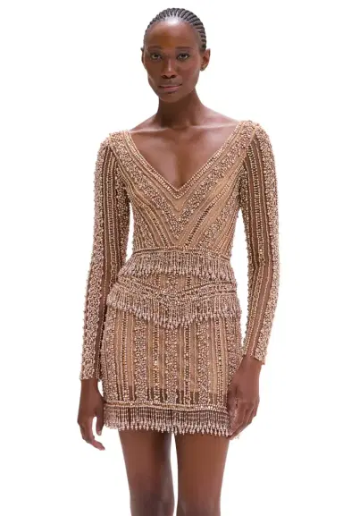 PatBo FULLY BEADED LONG SLEEVE MINI DRESS | Thumbnail 1