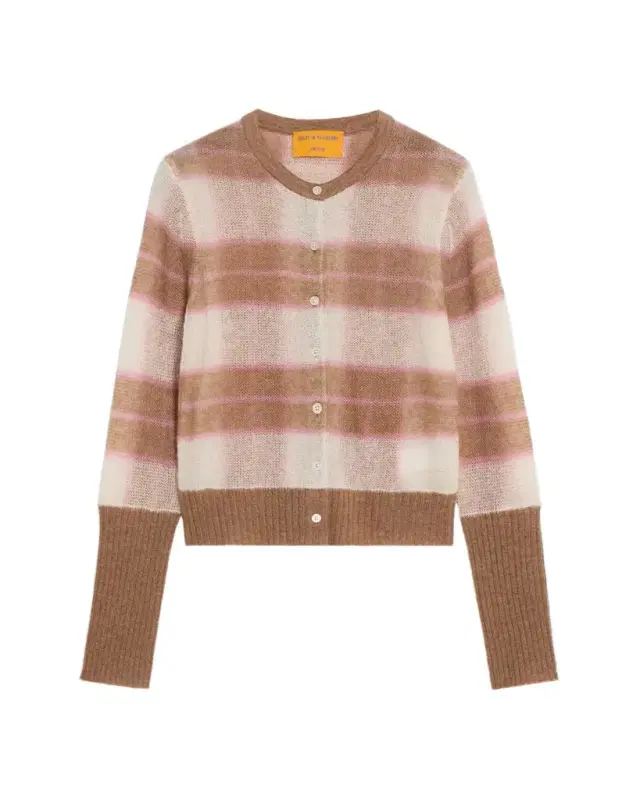 Shadow Plaid Cardigan - Taupe Combo