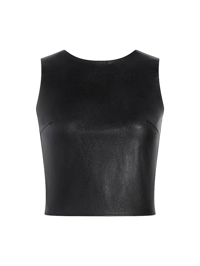 Women's Stretch Faux Leather Shell Top - Black