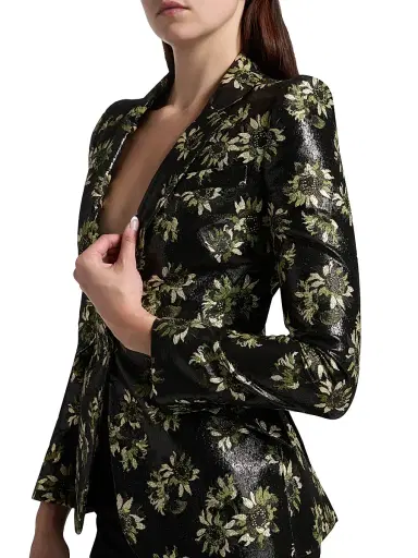 McQueen Women's Lacquered Sunflower Jacquard Blazer - Black Multi | Thumbnail 6 McQueen Women's Lacquered Sunflower Jacquard Blazer - Black Multi | Thumbnail 6