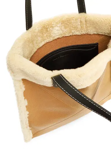 3.1 Phillip Lim Women's Slim Shearling-Trimmed Leather Tote Bag - Camel | Thumbnail 4 3.1 Phillip Lim Women's Slim Shearling-Trimmed Leather Tote Bag - Camel | Thumbnail 4