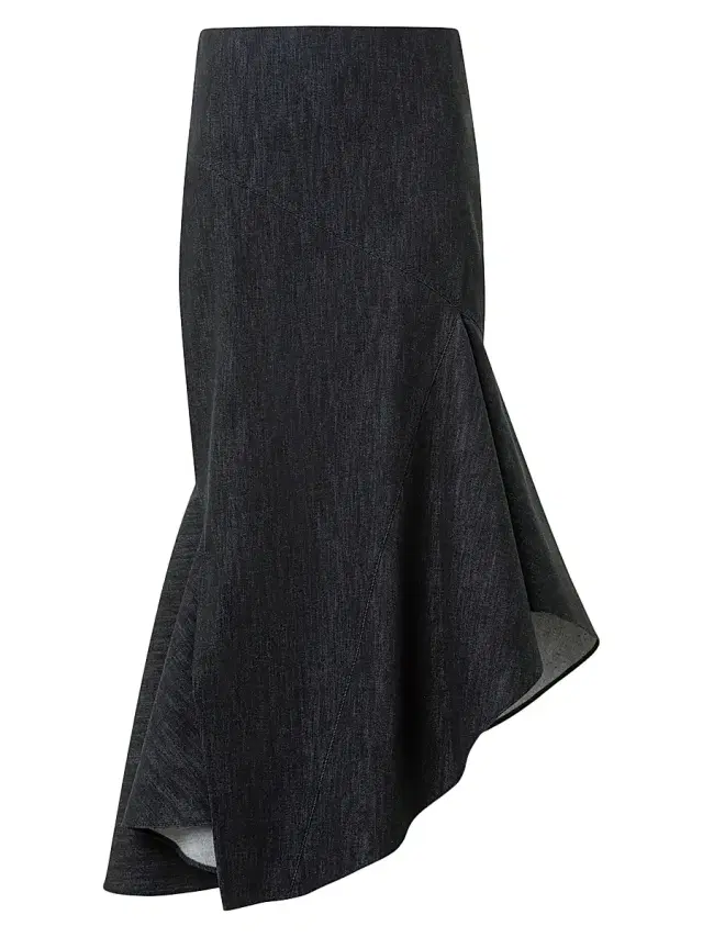 Women's Denim Asymmetric Midi-Skirt - Black Denim