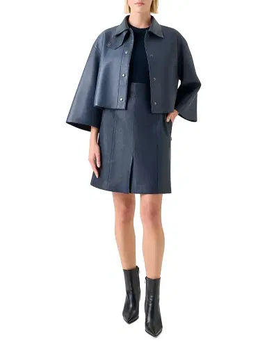 Akris Women's Dalia Leather Shacket - Denim - Size 4 | Thumbnail 2