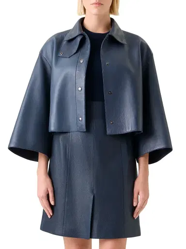 Akris Women's Dalia Leather Shacket - Denim - Size 4 | Thumbnail 3