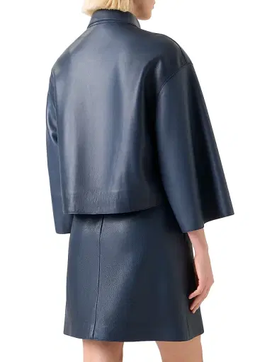 Akris Women's Dalia Leather Shacket - Denim - Size 4 | Thumbnail 5