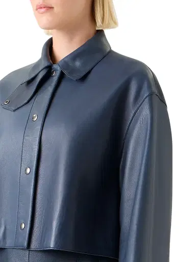 Akris Women's Dalia Leather Shacket - Denim - Size 4 | Thumbnail 6